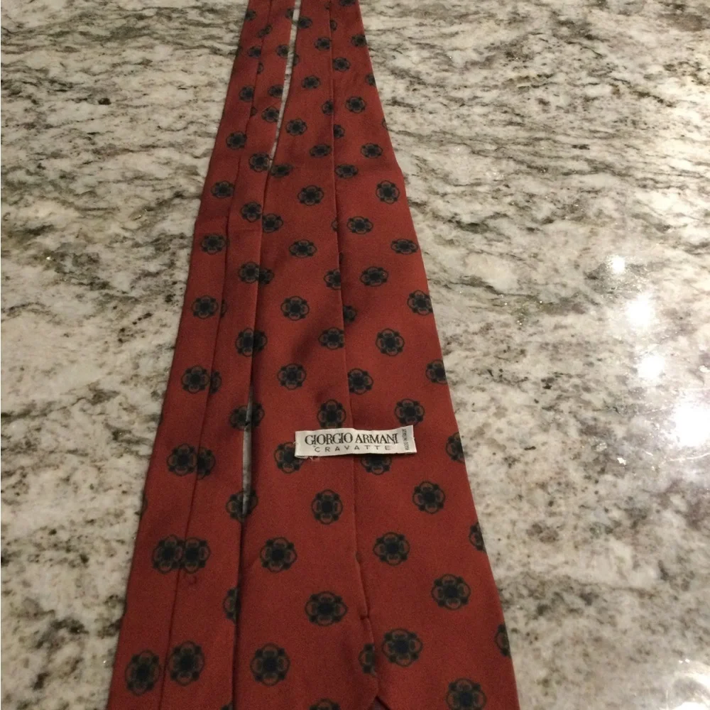 Giorgio Armani Burnt Orange Floral Medallion Silk Tie
